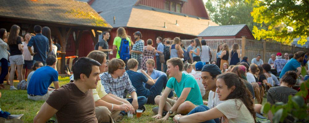 Students outside the Big Red Barn during TGIF