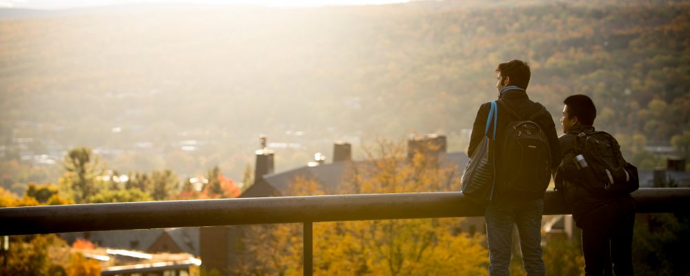 Students looking out over west campus