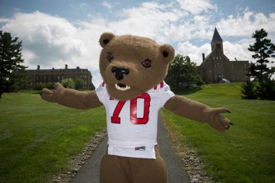 The Big Red Bear welcomes students to Cornell