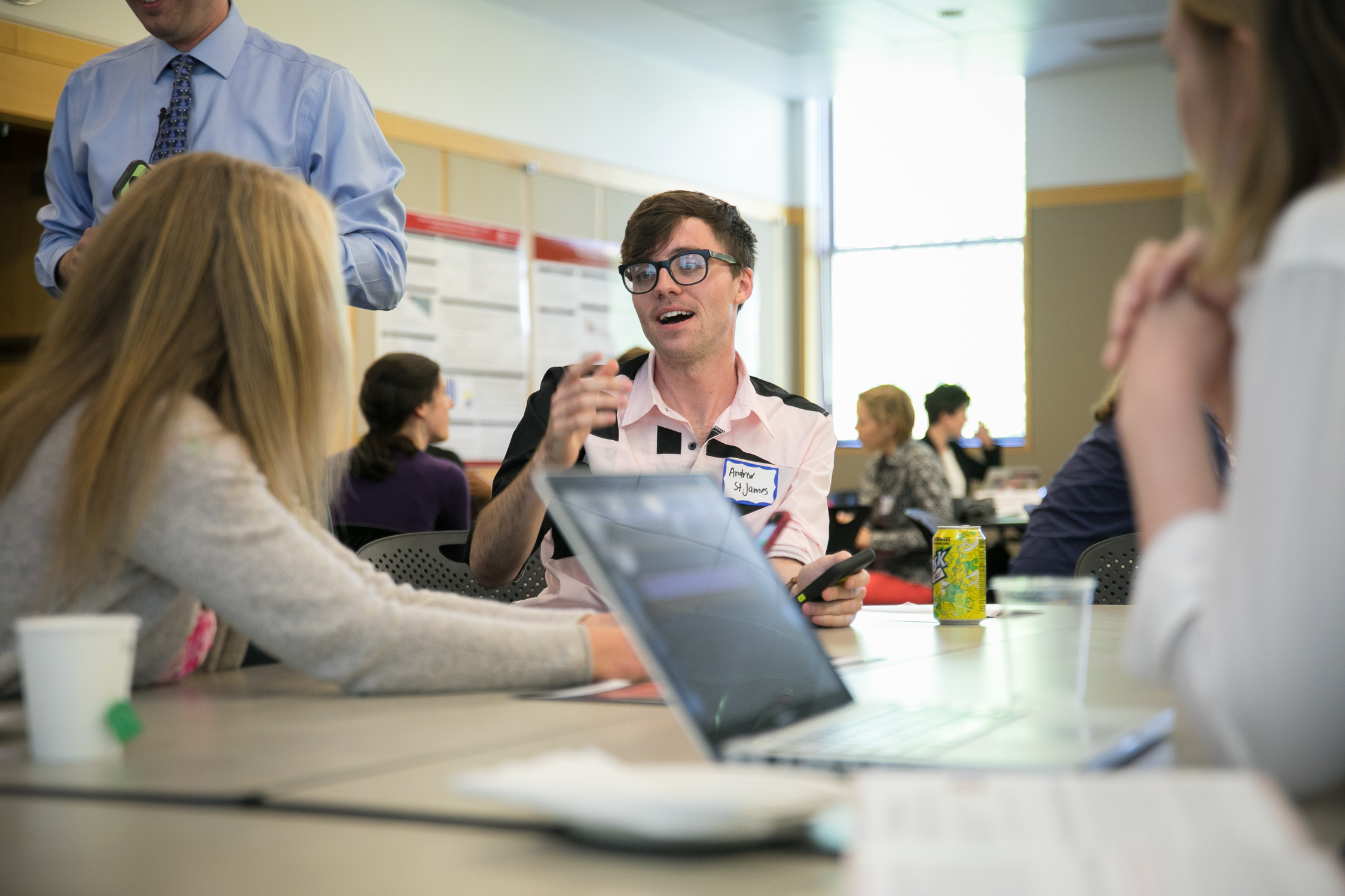 Andrew St. James in discussion with Kimberly Williams at the 2018 Connecting Research and Teaching conference