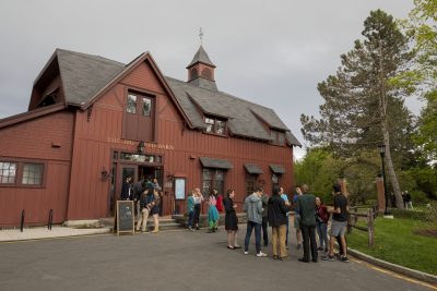 Students in front of the Big Red Barn