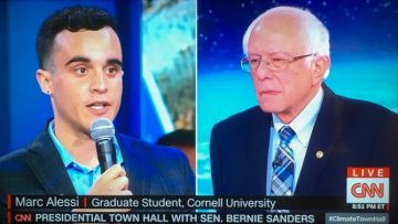 Marc Alessi questioning Bernie Sanders at Presidential Town Hall