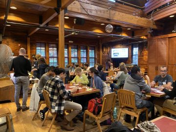 NSF GRFP fellows in the Big Red Barn for fellowship reception