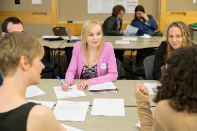 Lauren Genova participates in a discussion on assessing student learning