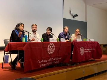 A panel consisting of Janani Hariharan, James Nagy, Anissa Rahadiningtyas, Trevor Donadt, and Natalia Lopez Barbosa