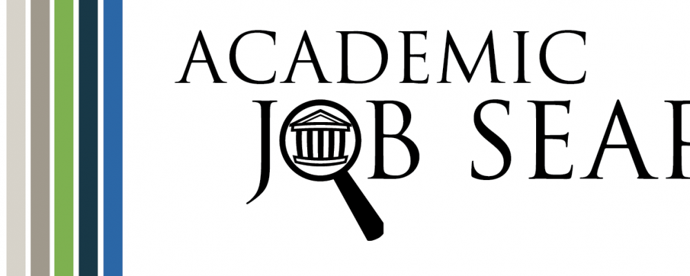 Academic Job Search Series logo with a magnifying glass over a university building