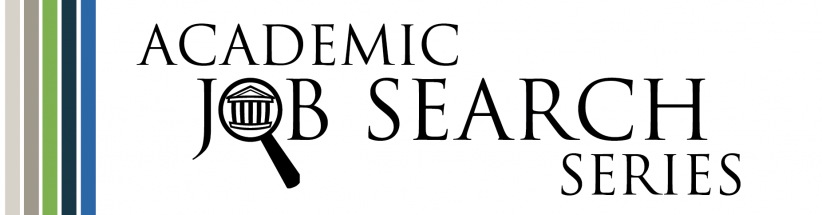 Academic Job Search Series logo with a magnifying glass over a university building
