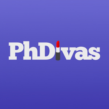 PhDivas logo: text with lipstick instead of letter I