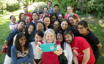 Jan Allen, Associate Dean for Academic and Student Affairs, with students at the 2016 Graduate School (GRAD) Dissertation Writing Boot Camp Graduation Celebration.