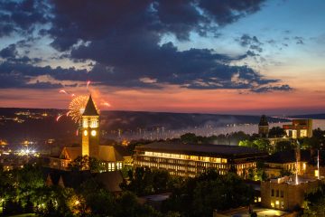 Fireworks behind McGraw Tower