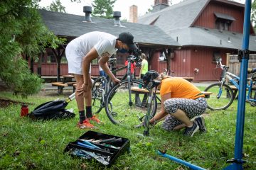 Students at Bike with the Barn event