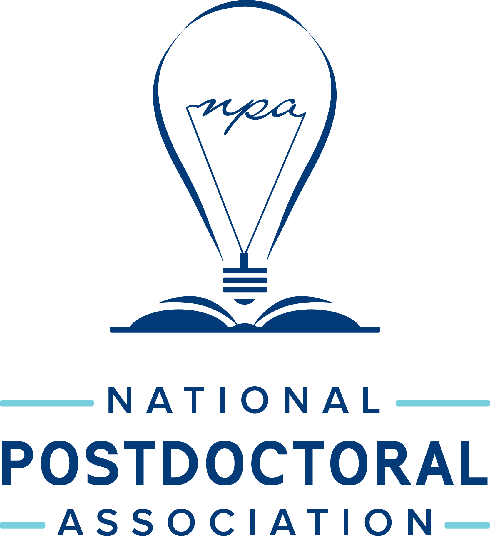 National Postdoctoral Association logo with a blue lightbulb and a book