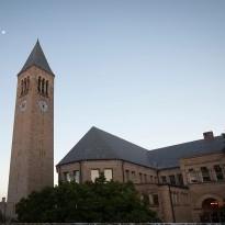 McGraw Tower and Olin Library at dusk