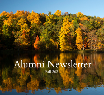 Beebe Lake in Fall with text "Alumni Newsletter Fall 2021"