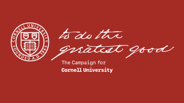 Cornell insignia with text "to do the greatest good - the campaign for Cornell University"