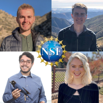 Headshots of Trevor Amestoy, Erik Bidstrup, David Esparza, and Anna Whittemore with the NSF logo in the center