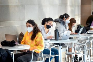 Students work in the Physical Sciences Building.