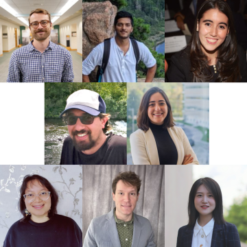 2022 Three Minute Thesis finalists: Bruno Shirley, Vaibhav Sharma, Juliana González-Tobón, Sebastian Diaz Angel, Fernanda Fontenelle, Shagun Gupta, Andrew Legan, and Yanle Lu.