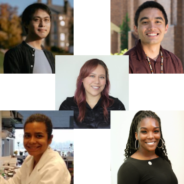 2022 Bouchet Scholars: Xiangkun (Elvis) Cao, Joshua Garcia, Adriana Hernández, Mariela Nunez Santos, and Brianna Tate