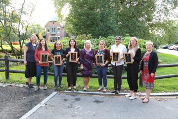 2022 Postdoc Achievement Award recipients with Associate Dean for Professional Development Colleen McLinn, Director of Postdoctoral Studies Christine Holmes, and Dean of the Graduate School and Vice Provost for Graduate Education Kathryn J. Boor