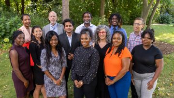 The inaugural Turner Fellows stand outside on Cornell's Ithaca campus