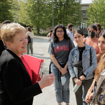 Dean Kathryn J. Boor speaks with incoming students at the Fall 2022 Dean's Welcome