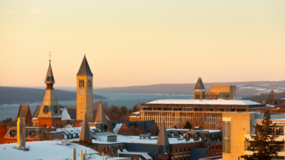 Cornell's Ithaca campus at sunrise