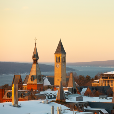 Cornell's Ithaca campus at sunrise