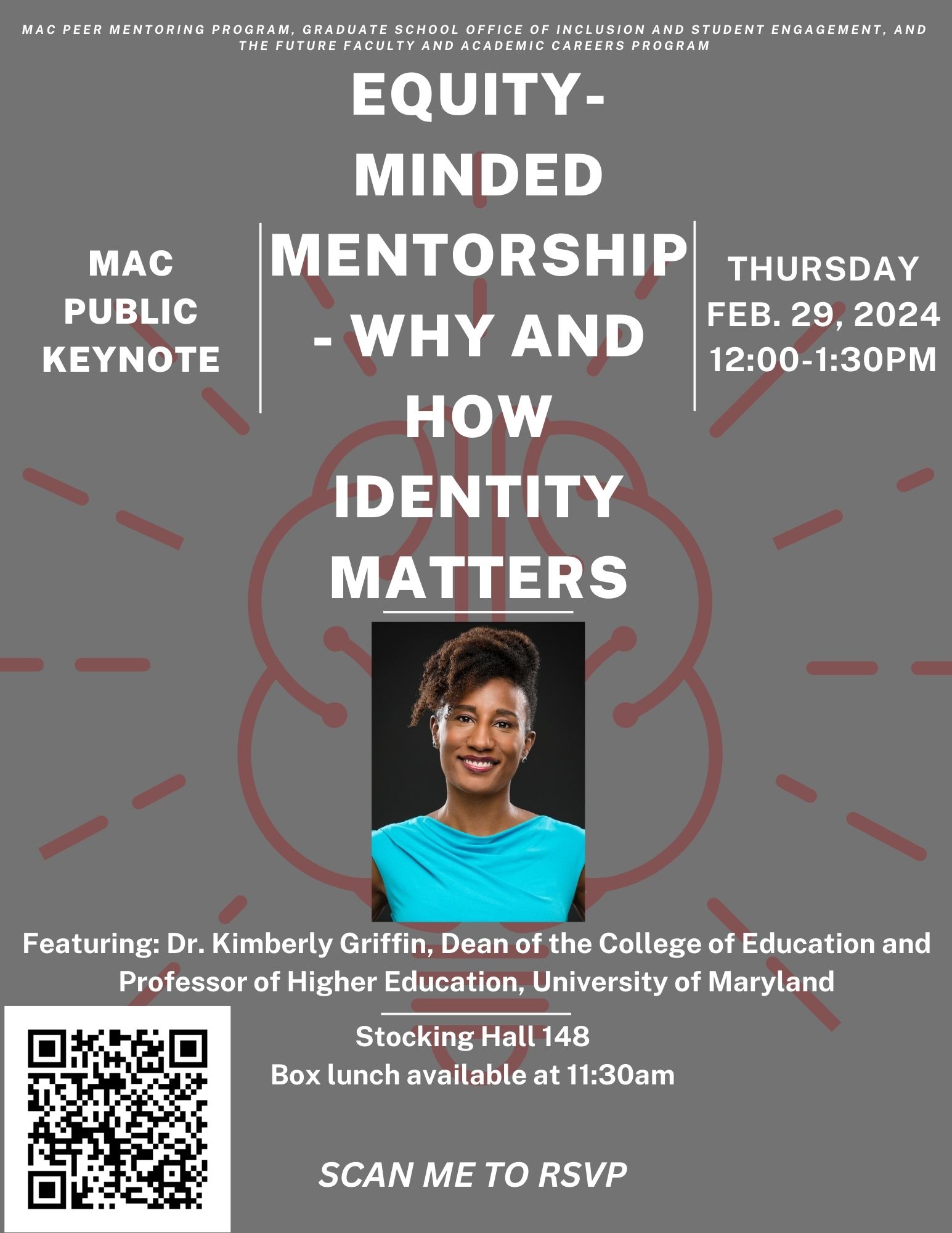 Flyer for MAC public keynote, Equity-Minded Mentorship--Why and How Identity Matters. Additional flyer information also presented as page text.