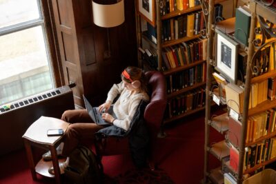 A student works in the A.D. White Library.