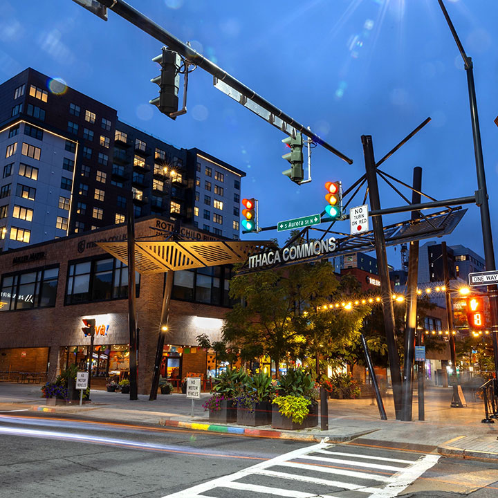 The Ithaca Commons, a pedestrian-only section of Downtown