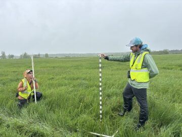 Tim Boycott and doctoral student Trifosa Simamora measure vegetation structure
