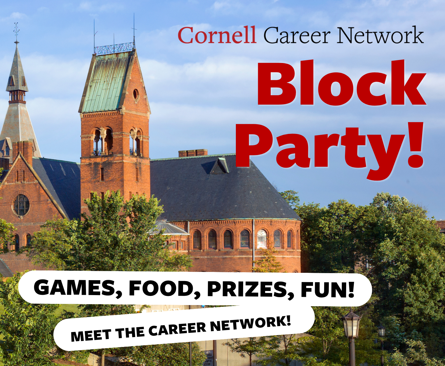 Flyer with image of Barnes Hall and large text reading Block Party!